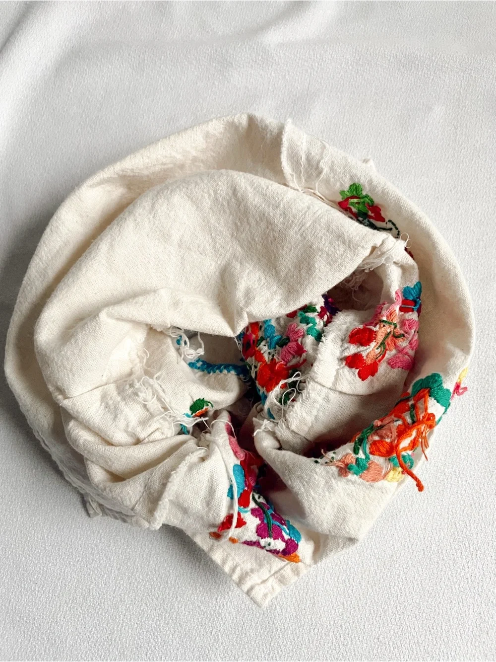 VINTAGE Dress Skirt Mexican Hand Embroidered Folk Art Cotton Top Handmade